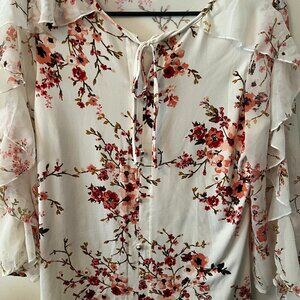 Perseption Concept Ruffled Sleeve Floral Blouse